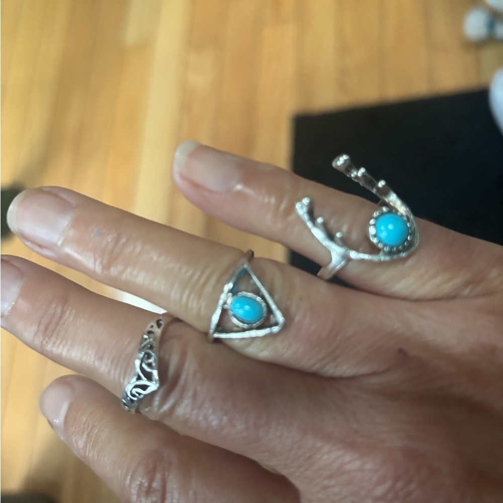 Faux Silver and Turquoise Ring Set